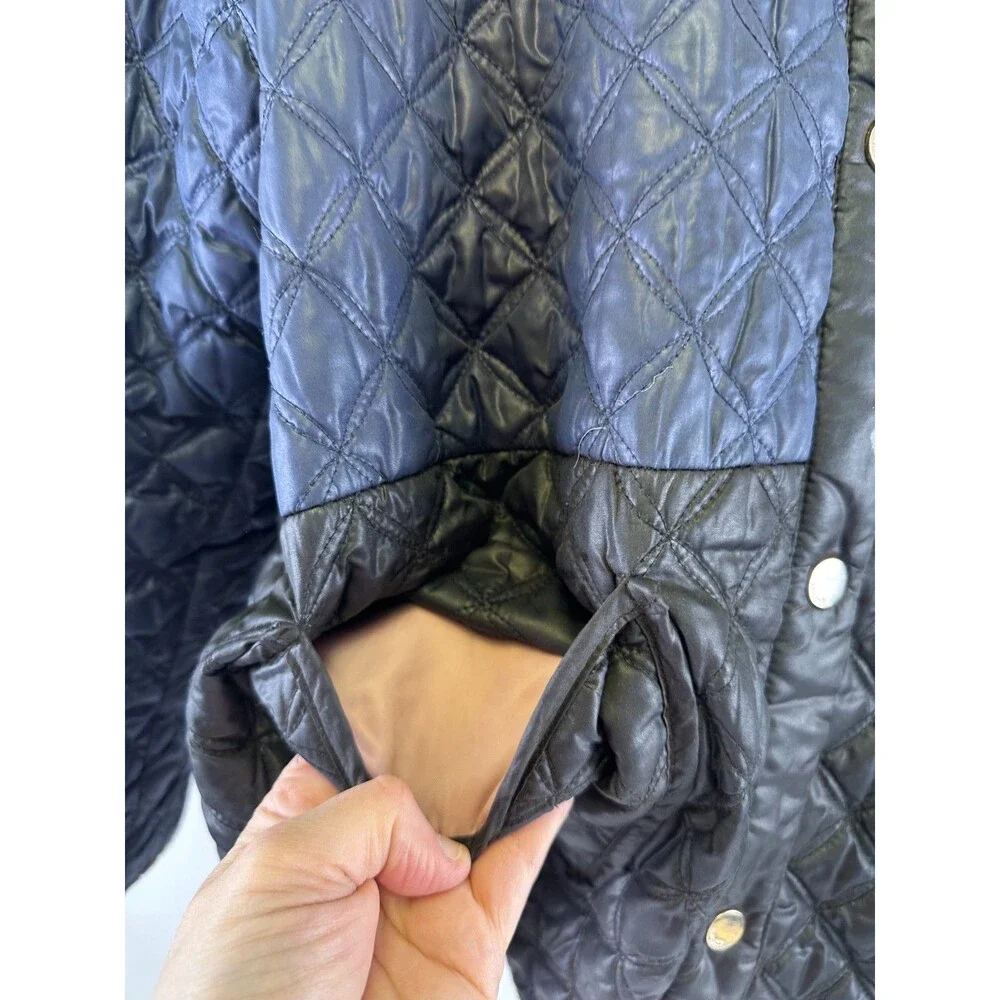 Kate Spade‎ Quilted Color Block Jacket Navy Black Snap Collarless Womens Large
